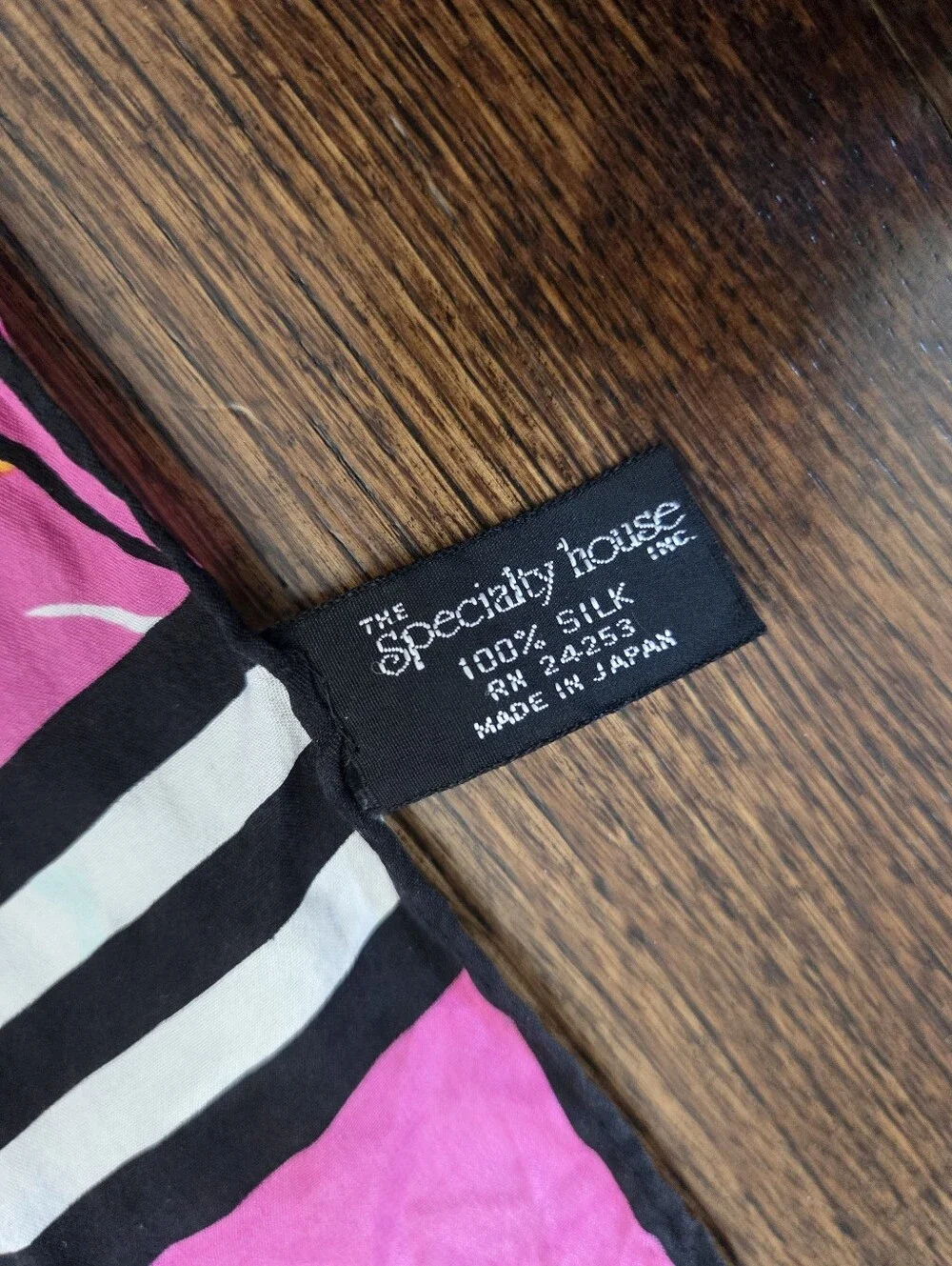 Bright‎ Pink Floral SILK Scarf with Green Leaves And Black And White Stripe